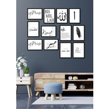 12LI Siyah Çerçeve Görünümlü Nasip Kısmet Duvar Dekoru Salon Oturma Yatak Odası Için Tablo Seti