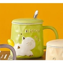 Porselen Kupa Kapaklı Metal Kaşıklı Kitten Yavru Kedi 1 Adet
