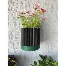 3'lü 3D Baskı Duvar Saksı Seti - Büyük Boy (18CM) – Modern Tasarım, Siyah & Yeşil, Duvara Monte