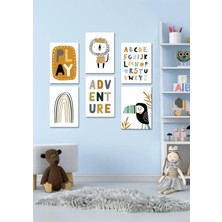 Ahşap 6 Parça Eğlenceli Alfabe Duvar Dekoru - Çocuk Odası Anaokulu Için Öğretici Beyaz Tablo Seti