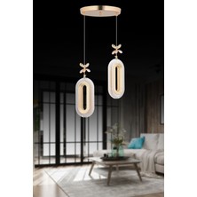 Alfa LED 2'li Gold 3 Renk Modu Ledli Kristal Taşlı Modern LED Avize