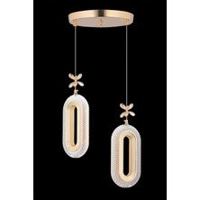 Alfa LED 2'li Gold 3 Renk Modu Ledli Kristal Taşlı Modern LED Avize