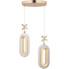 Alfa LED 2'li Gold 3 Renk Modu Ledli Kristal Taşlı Modern LED Avize