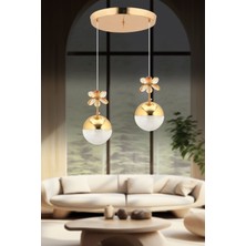 Kelebek 2'li Gold Sarkıt 3 Renk Modu Ledli Kristal Taşlı Modern LED Avize