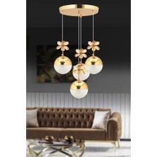 Kelebek 4'lü Gold Sarkıt 3 Renk Modu Ledli Kristal Taşlı Modern LED Avize