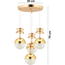 Kelebek 4'lü Gold Sarkıt 3 Renk Modu Ledli Kristal Taşlı Modern LED Avize