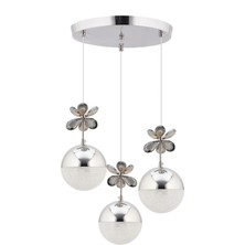 Kelebek 3'lü Krom Sarkıt 3 Renk Modu Ledli Kristal Taşlı Modern LED Avize