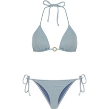 Pudra Pilili Düğüm Detaylı Üçgen Bikini Takım