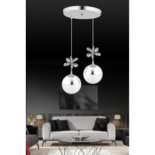 Kelebek 2'li Krom Sarkıt 3 Renk Modu Ledli Kristal Taşlı Modern LED Avize