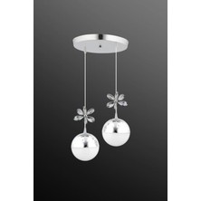 Kelebek 2'li Krom Sarkıt 3 Renk Modu Ledli Kristal Taşlı Modern LED Avize