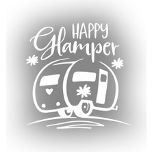 Happy Camper Sticker 17X17 cm Beyaz
