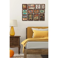 12 Parça Ahşap Tablo Seti Duvar Dekoru - Retro Music Salon Oturma Yatak Odası Için 65X50 cm