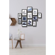 12 Parça Ahşap Tablo Seti - Mavi Desenler Salon Otuma Yatak Odası Için Mdf Duvar Dekoru 70X65 cm