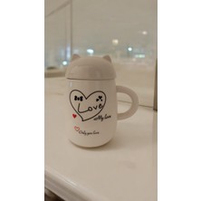 Kedi Figürlü Kapaklı Kaşıklı  Bardak