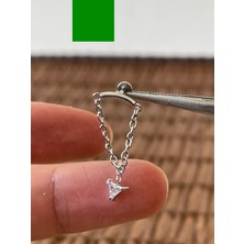Aida Jewelss 316 L Cerrahi Çelik Üçken Zirkon Taşlı Zincirli Dudak Helix Kıkırdak Tragus Piercingi