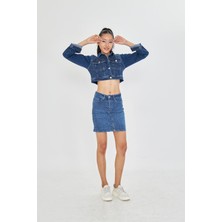 Taşlı Mini Denim Etek