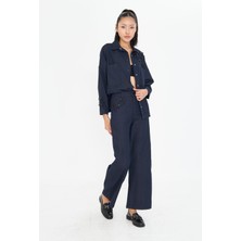 Yüksek Bel Taşlı Denim Pantolon