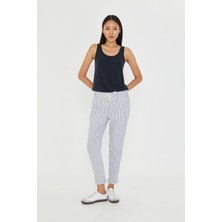 Lastikli Çizgili Chino Pantolon