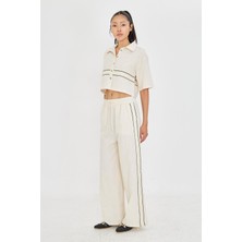 Dantel Detaylı Keten Görünümlü Pantolon