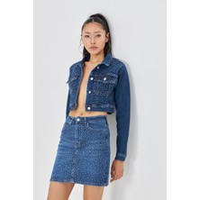 Taş Işlemeli Crop Denim Ceket