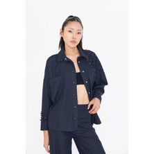 Kolları ve Önü Taşlı Denim Gömlek