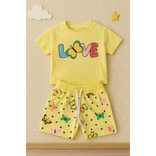 Zolo Kids Mevsimlik Yazlık  Kelebekli Love Kız Bebek Ikili Takımı Sarı