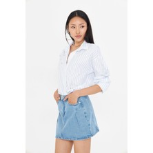 Kolu ve Önü Taşlı Çizgili Poplin Gömlek
