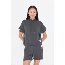 Kapüşonlu Kısa Kol Modal Sweatshirt