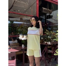 Kadın Kısa Kol Bisiklet Yaka Biye Detaylı Tshirt Şort Modal Kumaş Takım