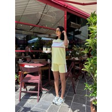 Kadın Kısa Kol Bisiklet Yaka Biye Detaylı Tshirt Şort Modal Kumaş Takım