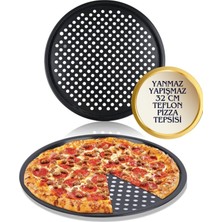 TeknoTrust 32 cm delikli yapışmaz teflon pizza tepsisi, dayanıklı ve kullanışlı fırın kabı