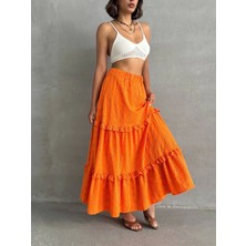 Fırfırlı Brodeli Astarlı Uzun Etek Turuncu S255047