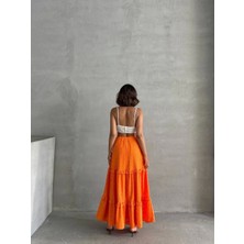 Fırfırlı Brodeli Astarlı Uzun Etek Turuncu S255047