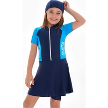 Uv Korumalı Etekli Taytlı Kısa Kol Kız Çocuk Mayo Mira 1511 Turkuaz