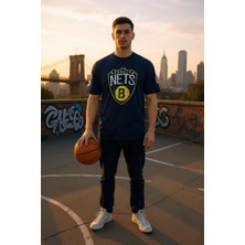 Erkek  Oversize Nets Baskılı Pamuklu T-Shirt