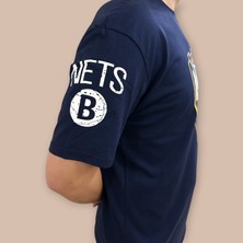 Erkek  Oversize Nets Baskılı Pamuklu T-Shirt