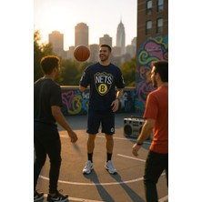 Erkek  Oversize Nets Baskılı Pamuklu T-Shirt