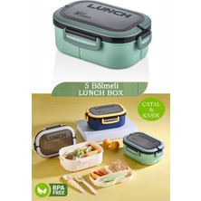 5 Bölmeli Taşınabilir Yemek Kabı Lunch Box Diyet Beslenme Kutusu Saklama Kabı Çatal Kaşık Sefer Tası