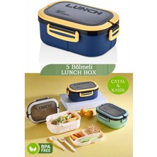 5 Bölmeli Taşınabilir Yemek Kabı Lunch Box Diyet Beslenme Kutusu Saklama Kabı Çatal Kaşık Sefer Tası