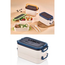 2 Katlı Taşınabilir Yemek Kabı Lunch Box Diyet Beslenme Kutusu Saklama Kabı Çatal Kaşıklı Sefer Tası