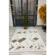 Geometrik Desenli Modern Bozkahve Ekru Halı 260*220