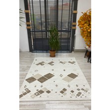 Geometrik Desenli Modern Bozkahve Ekru Halı 260*220