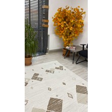 Geometrik Desenli Modern Bozkahve Ekru Halı 260*220