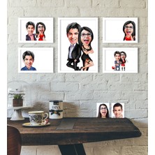 Kişiye Özel Karikatürlü Dekoratif 5'li Beyaz Çerçeve Seti