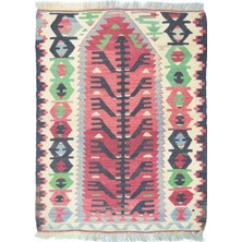 Uşak El Dokuma Hayat Ağacı Desenli Kırmızı ve Yeşil Renk Yün Kilim 71X93 cm (0,66 M²)