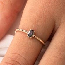 Fasek Gold Gümüş Yüzük - İtalyan Kol 0.30 Ct Mistik Topaz Taşlı Tek Taş Yüzük-Mistik Topaz 925 Ayar Gümüş Yüzük