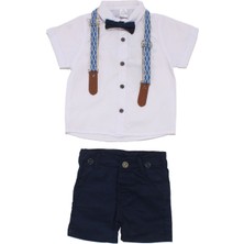 Erkek Çocuk Beyaz Gömlekli Lacivert Şortlu Papyonlu Takım