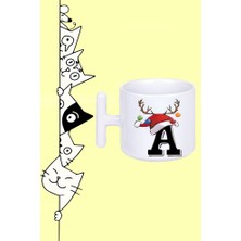 A Harf Yeni Yıl Noel Yılbaşı Tasarım Baskılı Beyaz T Sap Kupa Bardak