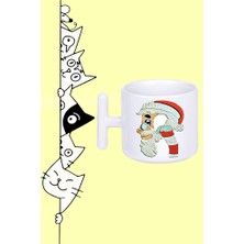 R Harf Yeni Yıl Noel Yılbaşı Tasarım Baskılı Beyaz T Sap Kupa Bardak