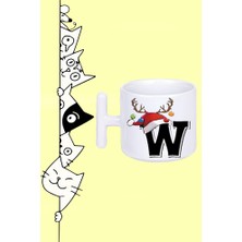 W Harf Noel Yeni Yıl Yılbaşı Tasarım Baskılı Beyaz T Sap Kupa Bardak